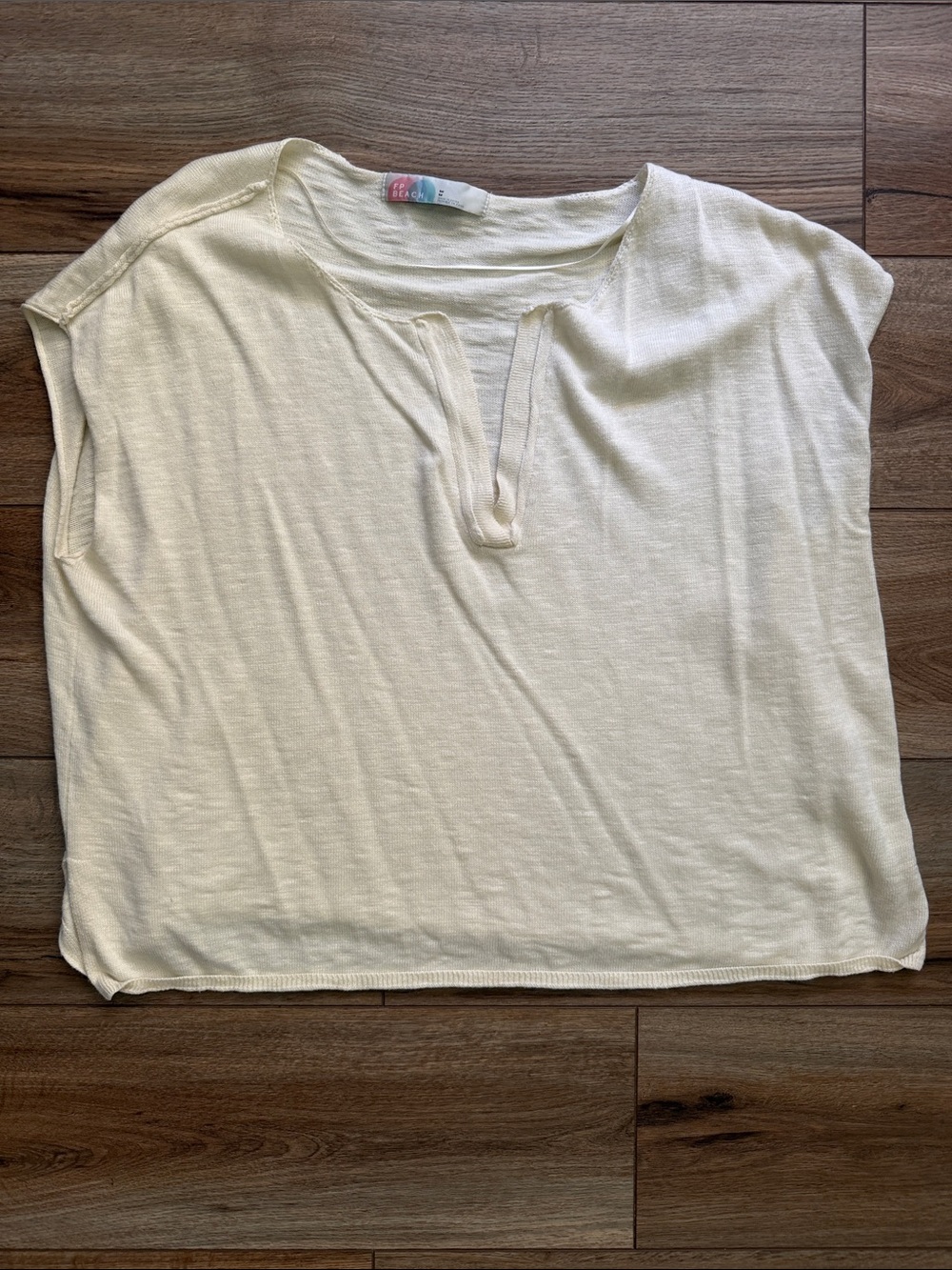 Free People Beach Women's Cream Split-Neck Short Sleeve Top